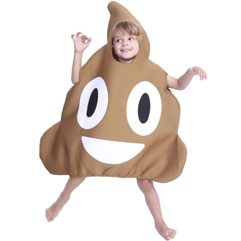 Kids novelty poop emoji costume with cartoon smile face