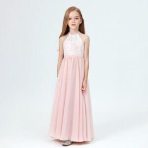 Lace and chiffon flower girl dress - Blush Pink (1)