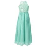Lace and chiffon junior bridesmaid dress-green (1)
