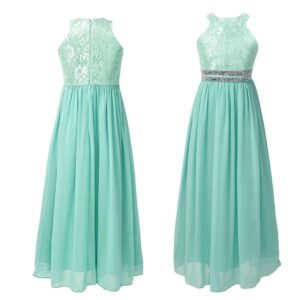 Lace and chiffon junior bridesmaid dress-green (2)