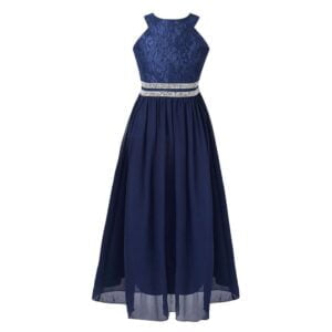 Lace and chiffon junior bridesmaid dress-navy-blue (1)