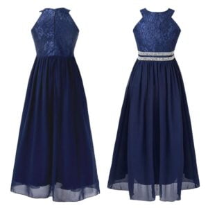Lace and chiffon junior bridesmaid dress-navy-blue (4)