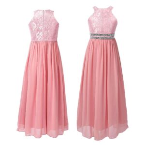 Lace and chiffon junior bridesmaid dress-pink (1)