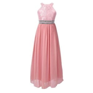 Lace and chiffon junior bridesmaid dress-pink (2)