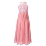 Lace and chiffon junior bridesmaid dress-pink (3)