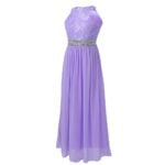 Lace and chiffon junior bridesmaid dress-purple (1)
