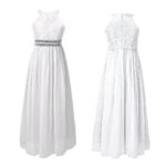 Lace and chiffon junior bridesmaid dress-white (2)