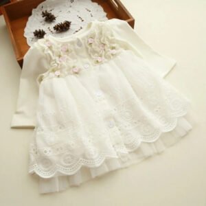 Lace and tulle dress for baby girl-white (1)