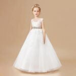 Lace and tulle flower girl dress-white-ivory (2)