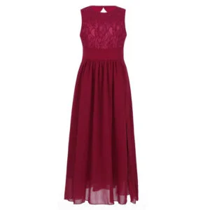 Lace top chiffon girl dress - Red