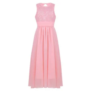 Lace top chiffon girl dress - pink