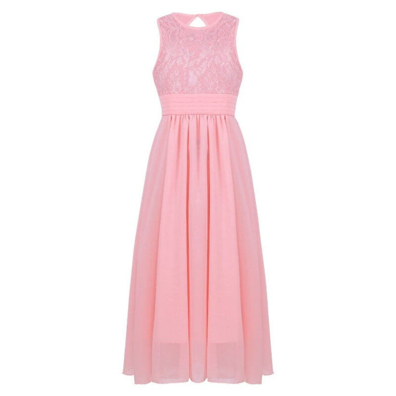 Lace top chiffon girl dress - pink