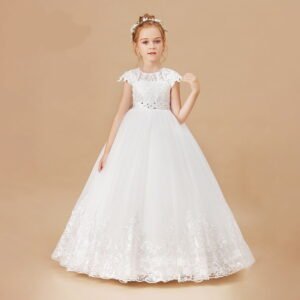 Lace top flower girl dress-ivory (8)