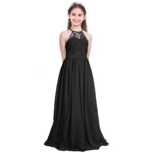Lace top junior bridesmaid dress-black