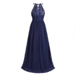Lace top junior bridesmaid dress-navy-blue (1)