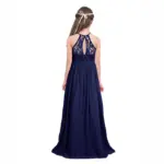 Lace top junior bridesmaid dress-navy-blue (1)