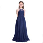 Lace top junior bridesmaid dress-navy-blue (2)