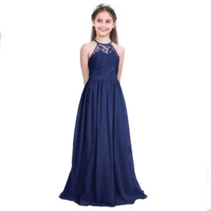 Lace top junior bridesmaid dress-navy-blue (2)