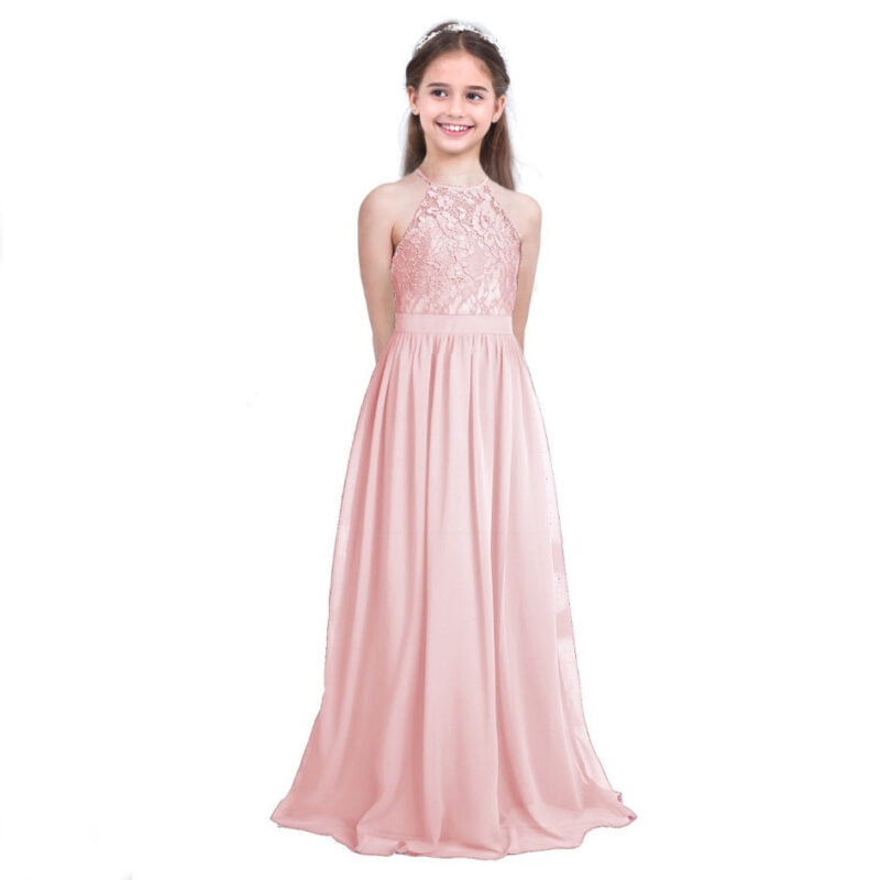 Lace top junior bridesmaid dress-pink (1)