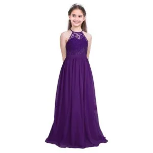 Lace top junior bridesmaid dress-purple (1)