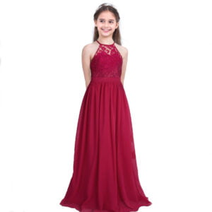 Lace top junior bridesmaid dress-red (1)