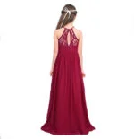 Lace top junior bridesmaid dress-red (2)