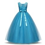Lace top tulle skirt flower girl dress-blue (1)
