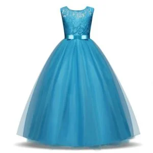 Lace top tulle skirt flower girl dress-blue (2)