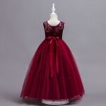 Lace top tulle skirt flower girl dress-burgundy (1)