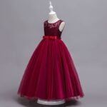 Lace top tulle skirt flower girl dress-burgundy (2)