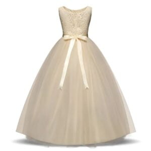 Lace top tulle skirt flower girl dress-champagne (1)