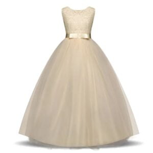 Lace top tulle skirt flower girl dress-champagne (2)