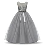 Lace top tulle skirt flower girl dress-grey (1)