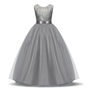Lace top tulle skirt flower girl dress-grey (2)