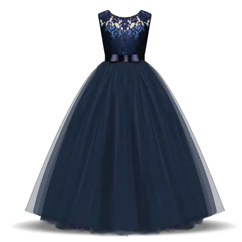 Lace top tulle skirt flower girl dress-navy-blue (1)