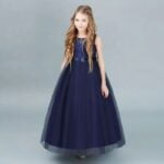 Lace top tulle skirt flower girl dress-navy-blue (4)