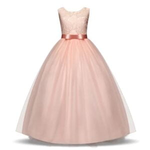 Lace top tulle skirt flower girl dress-pink (1)