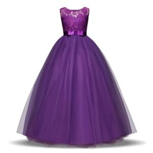 Lace top tulle skirt flower girl dress-purple (1)