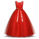 Lace top tulle skirt flower girl dress-red (1)