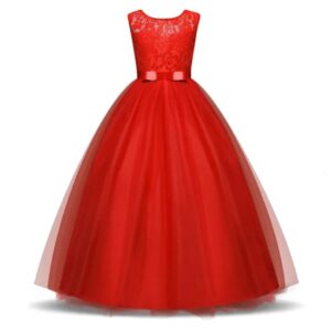 Lace top tulle skirt flower girl dress-red (2)