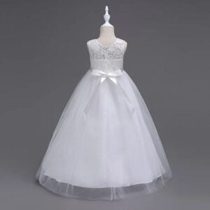Lace top tulle skirt flower girl dress-white (1)
