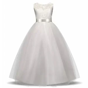Lace top tulle skirt flower girl dress-white (2)