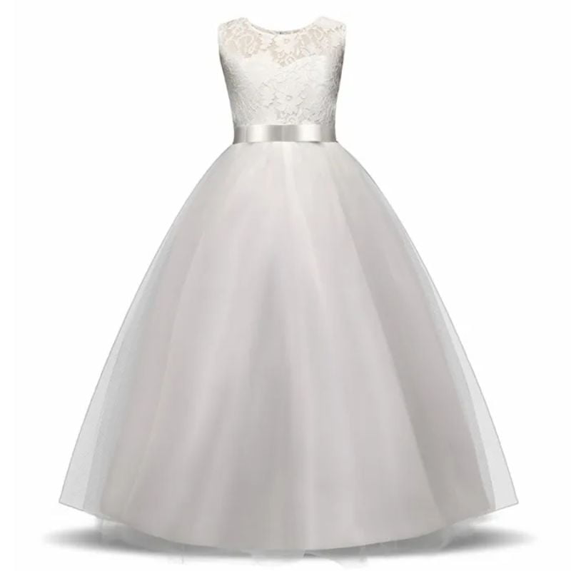 Lace top tulle skirt flower girl dress-white (2)