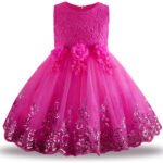 Lace tulle girl party dress-dark pink (1)