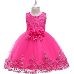 Lace tulle girl party dress-dark pink (1)