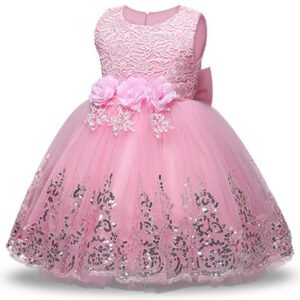 Lace tulle girl party dress-pink (1)