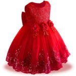 Lace tulle girl party dress-red (1)