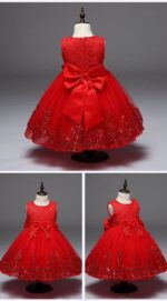 Lace tulle girl party dress-red (3)