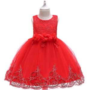 Lace tulle girl party dress-red (7)