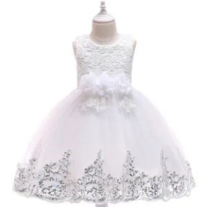 Lace tulle girl party dress-white (1)